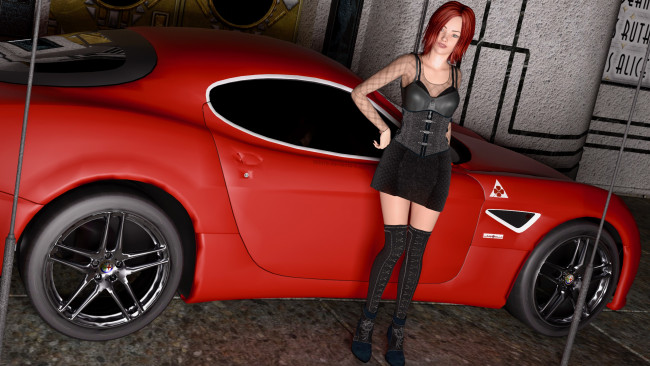 Обои картинки фото 3д графика, люди-авто, мото , people- car ,  moto, взгляд, фон, автомобиль, девушка