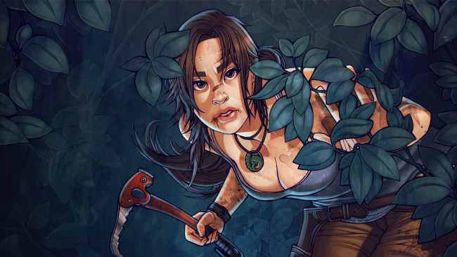 Обои картинки фото рисованное, комиксы, фон, ледоруб, девушка, взгляд