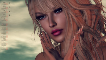 Картинка календари 3д-графика лицо женщина 2018 взгляд