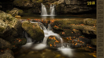 Картинка календари природа камни листва водопад 2018