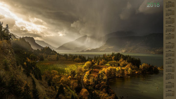Картинка календари природа растения деревья облака гора 2018 водоем