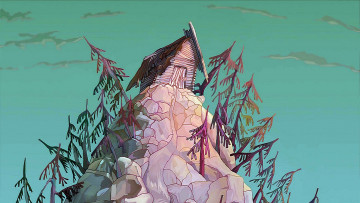 Картинка рисованное города деревья дом холм