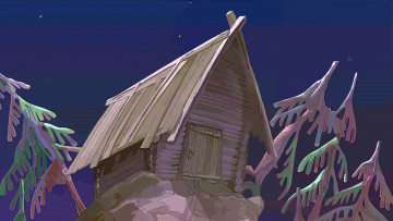 Картинка рисованное города деревья ночь дом