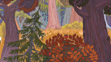 Картинка рисованное природа деревья лес