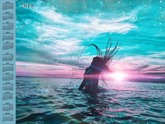 Обои картинки фото календари, компьютерный дизайн, брызги, водоем, 2018