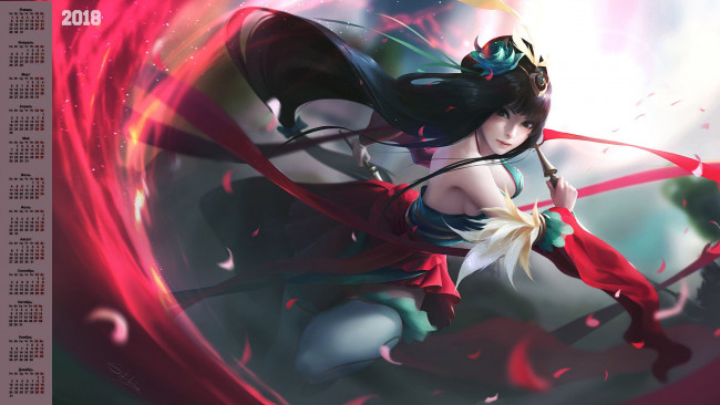 Обои картинки фото календари, фэнтези, цветок, взгляд, девушка, 2018