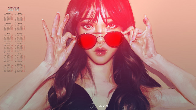 Обои картинки фото календари, компьютерный дизайн, девушка, 2018, очки, лицо, взгляд