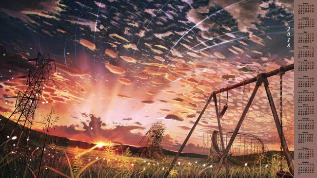 Обои картинки фото календари, рисованные,  векторная графика, небо, солнце, качели, 2018