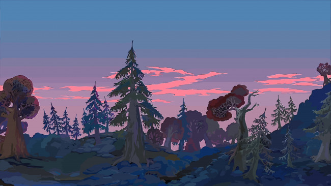 Обои картинки фото рисованное, природа, деревья, лес