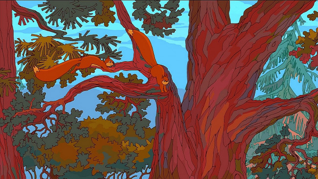 Обои картинки фото рисованное, животные,  белки, дерево