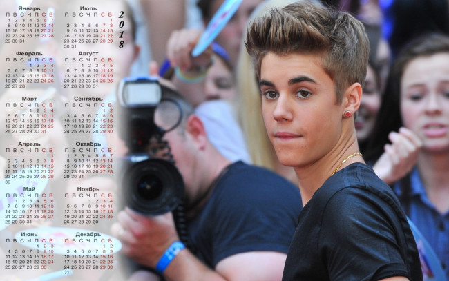 Обои картинки фото dzhastin biber, календари, знаменитости, певец, 2018, парень