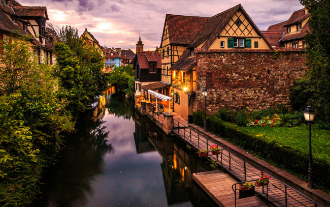 Обои картинки фото города, кольмар , франция, фонари, дома, канал