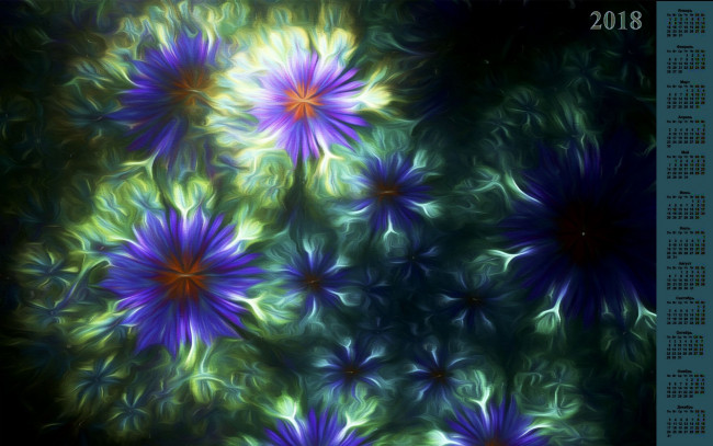 Обои картинки фото календари, 3д-графика, цветок, абстракция, 2018