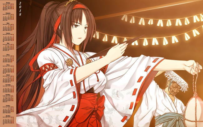 Обои картинки фото календари, аниме, кимоно, 2018, девушка