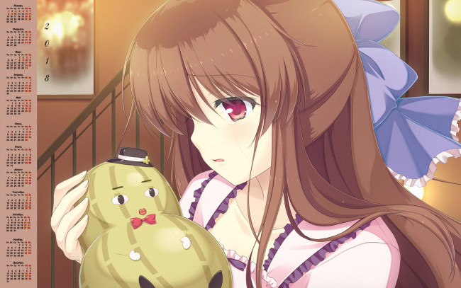 Обои картинки фото календари, аниме, профиль, девочка, 2018, бант