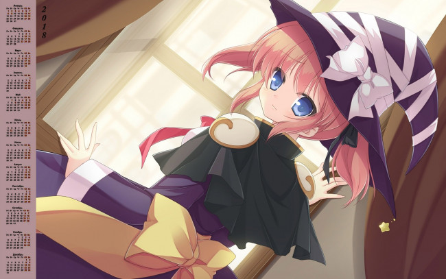 Обои картинки фото календари, аниме, шляпа, девушка, 2018