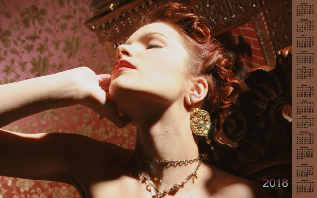 Обои картинки фото календари, девушки, 2018, украшения, лицо