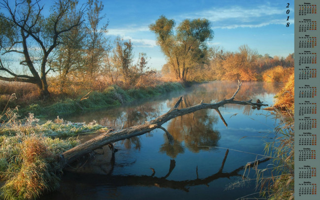 Обои картинки фото календари, природа, растения, деревья, 2018, водоем