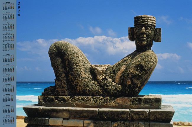 Обои картинки фото календари, города, водоем, скульптура, 2018