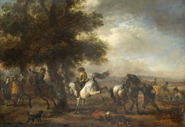 Обои картинки фото рисованное, живопись, картина, филипс, вауэрман, масло, пейзаж, дерево, французский, наездник