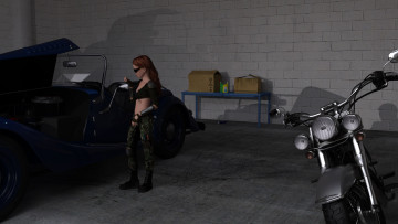 Картинка 3д+графика люди-авто мото+ people-+car+ +moto девушка взгляд фон