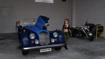 Картинка 3д+графика люди-авто мото+ people-+car+ +moto девушка взгляд фон