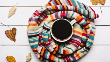 Картинка еда кофе +кофейные+зёрна шарф листья