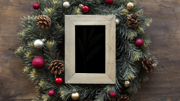 Картинка праздничные -+разное+ новый+год рамка шишки шарики венок
