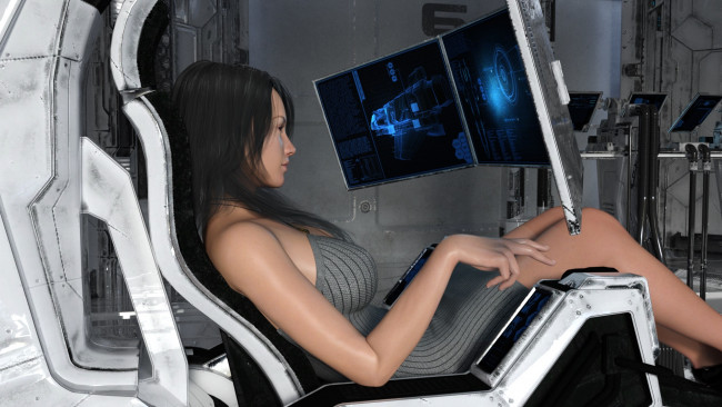 Обои картинки фото 3д графика, фантазия , fantasy, фон, взгляд, девушка