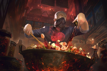 Картинка фэнтези люди повар готовка котел продукты ресторан