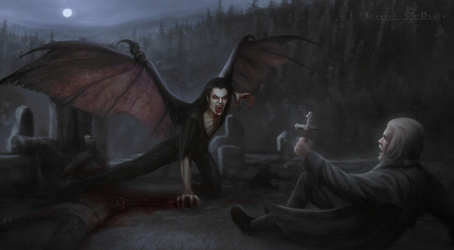 Обои картинки фото фэнтези, вампиры, вампир, кладбище, жертвы, крест