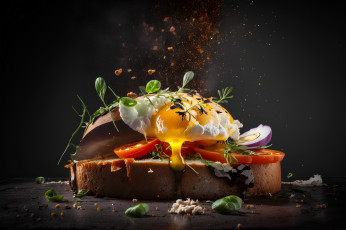 Картинка еда яичные+блюда хлеб яйцо желток зелень помидоры