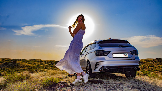 Обои картинки фото автомобили, -авто с девушками, lada, vesta, sw