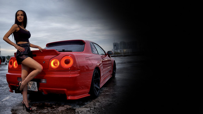 Обои картинки фото автомобили, -авто с девушками, skyline
