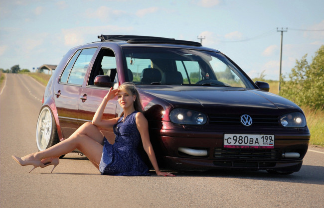 Обои картинки фото автомобили, -авто с девушками, volkswagen, golf, турбо