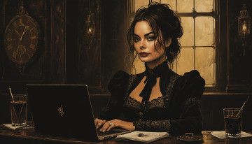 Картинка фэнтези девушки нейросети графика нейроарт ai art нейронные сети рисунки нейро искусство нейрографика graphics neuroart neural networks drawings neuro neurography ноутбук девушка