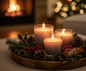 обоя праздничные, новогодние свечи, новогодняя
