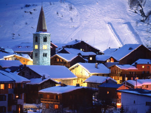 Картинка val d`isere village france города огни ночного
