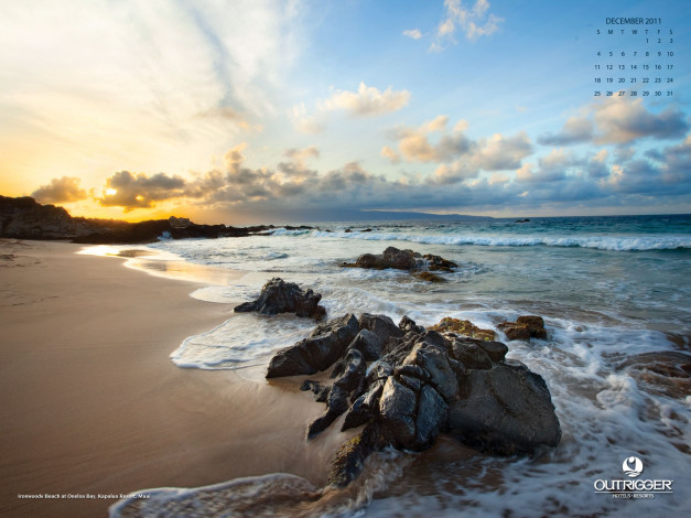 Обои картинки фото календари, природа, побережье, закат, камни, море