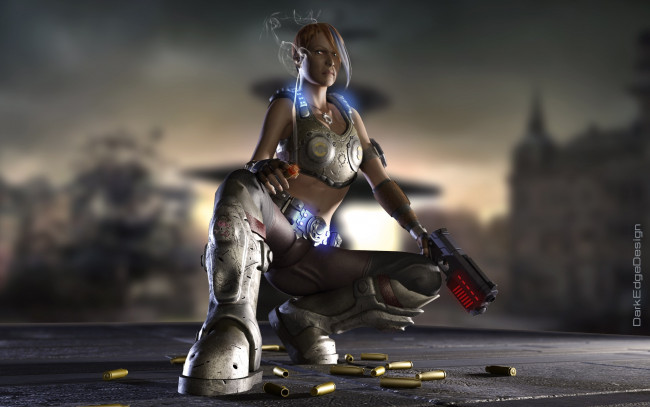 Обои картинки фото 3д, графика, fantasy, фантазия, девушка, гильзы