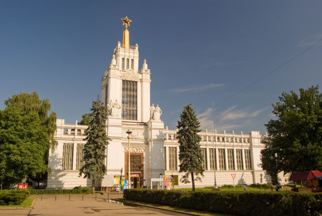 Обои картинки фото города, москва, россия, деревья, небо