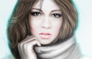 Картинка рисованные люди девушка белый фон рука взгляд волосы лицо глаза