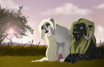 Картинка рисованные животные +львы природа лев львица