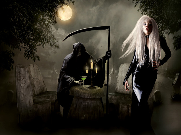 Обои картинки фото фэнтези, красавицы и чудовища, луна, свечи, коса