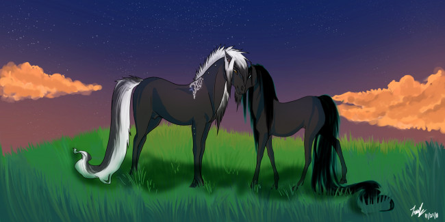 Обои картинки фото рисованные, животные,  лошади, лошади