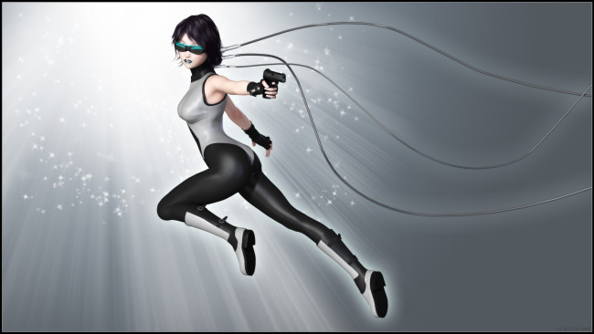 Обои картинки фото 3д графика, fantasy , фантазия, провода, оружие, девушка