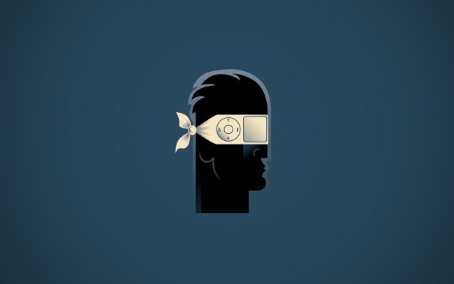Обои картинки фото рисованные, минимализм, повязка, плеер, голова, Человек, загрузка, медиа