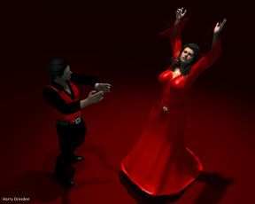 Картинка 3д+графика люди+ people девушка взгляд танец фон