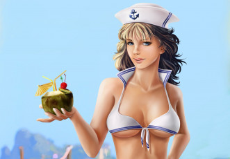 Картинка рисованное люди грудь коктейль пилотка взгляд девушка арт эротика