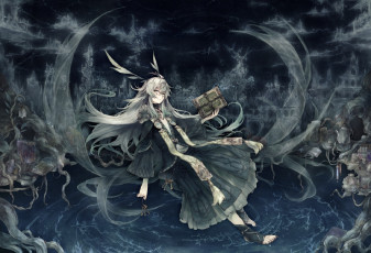 Картинка аниме pixiv+fantasia pixiv арт девушка fantasia nemu isaya ночь книги ключи корни